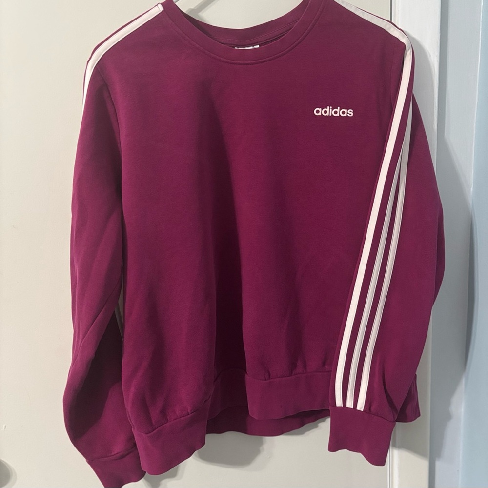 Plus Size Adidas Crew Neck Sweater with Signature Stripes